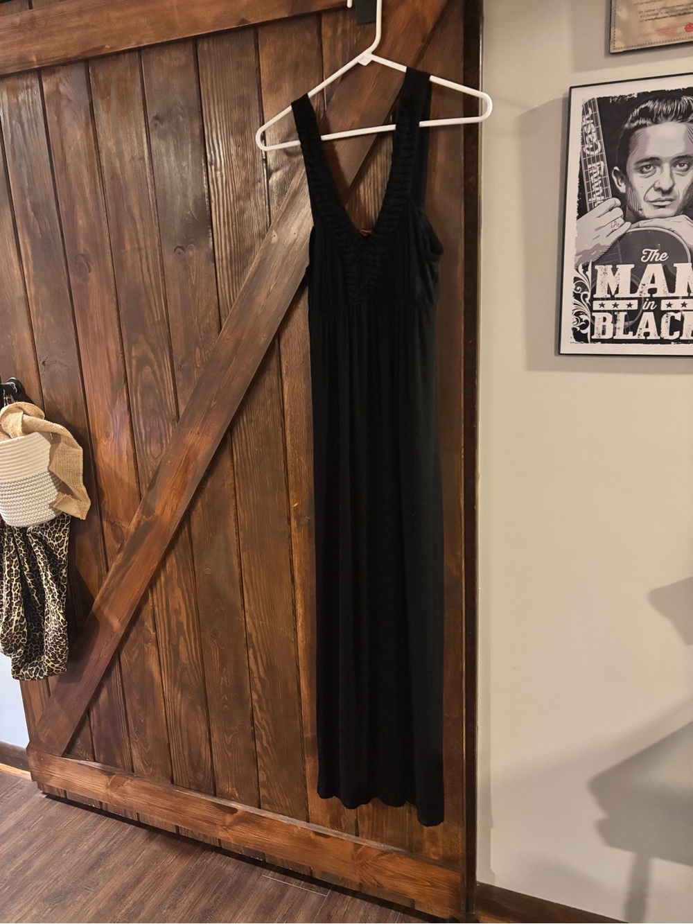 Allegra K Black Ruched V-Neck Maxi with Wide Straps